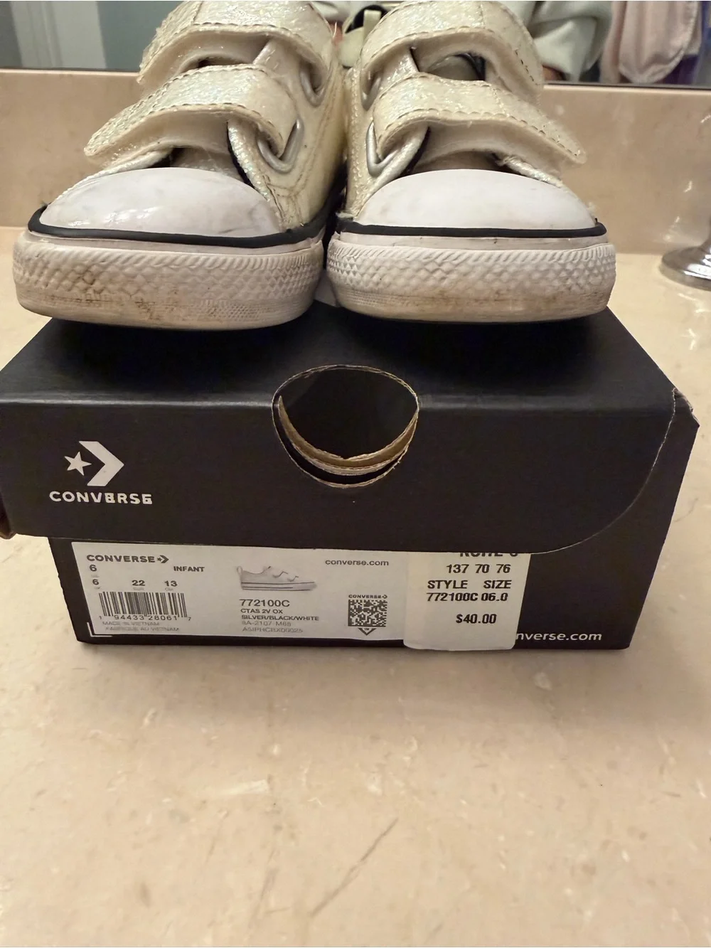 Converse Kids Glitter Double-Strap Sneakers - Iridescent White